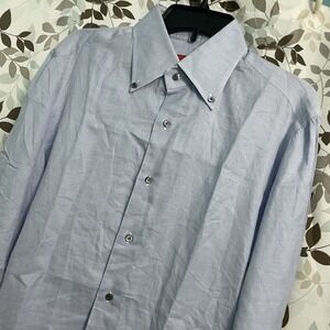 Isaia Napoli Dress Shirt Mens Sz 16-41 (M) Blue /White Stripe Cotton Made Italy